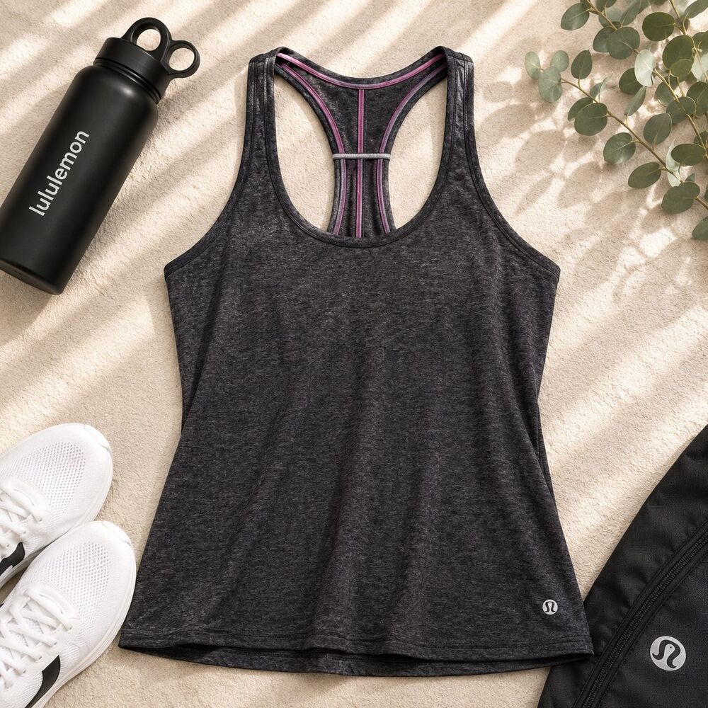 Lululemon Size 8 Women's Tank Top Ruched Racerback Shirt Heather Dark Gray